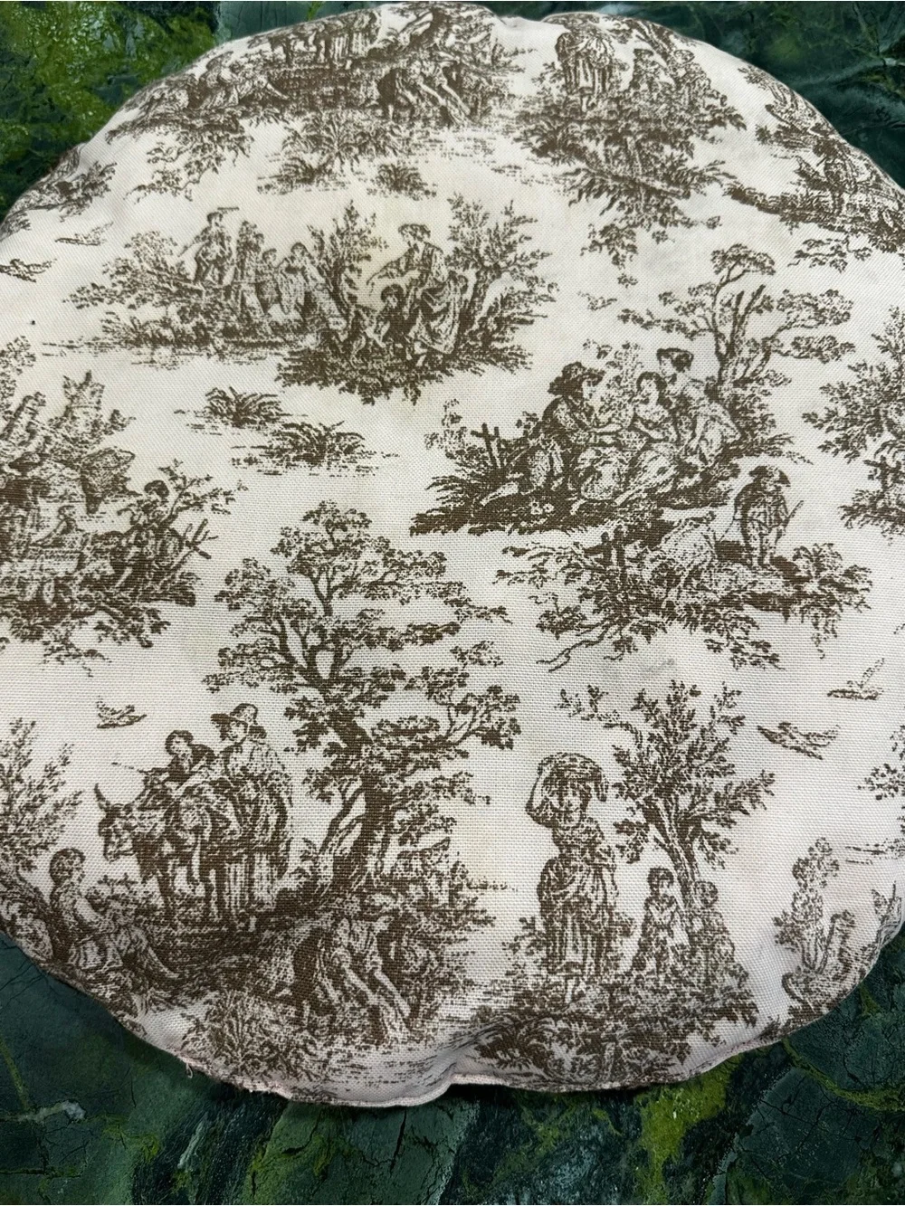 Vintage Toile Bucolic Kravet  Romantic Scene Reversible Round Decorative Pillow